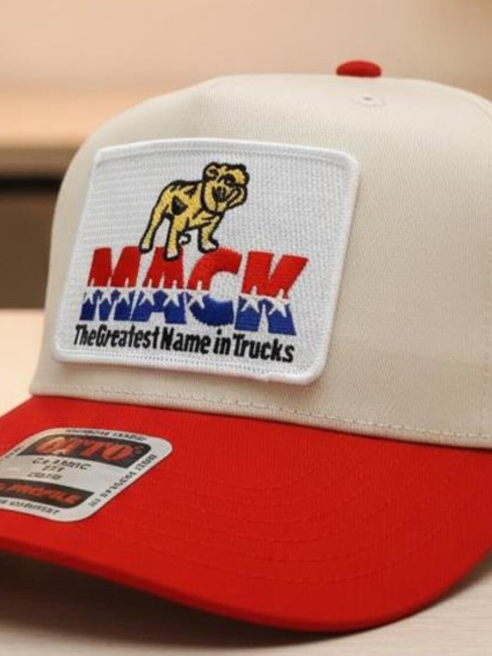 Yellow Bulldog Greatest Name Truck Patch Cream Red OTTO Snapback Hat Cap New USA